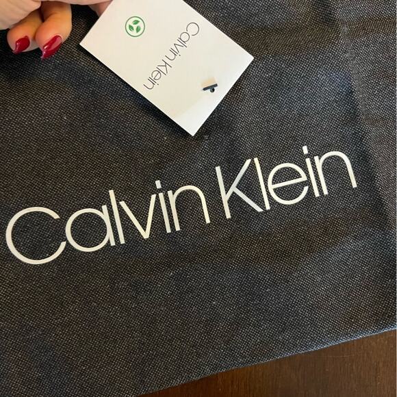 NWT Calvin Klein Reuseable Tote Bag Gray Spellout Green Bag - Picture 2 of 6